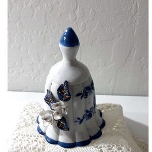 Vintage Decorative or Collectible Porcelain Bell Hand Painted Blue and White